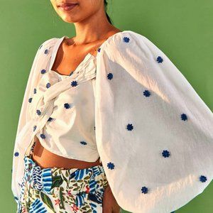 Farm Rio Blue Flowers Crop Top in Off White Size L